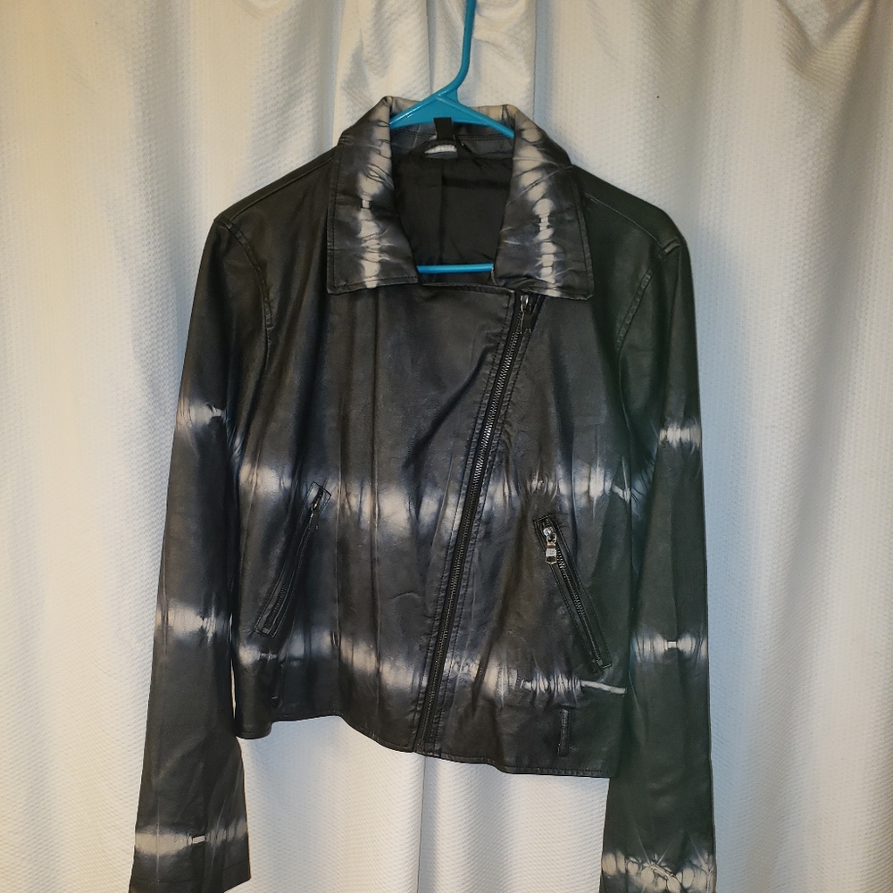 Leather Moto jacket tye dye print